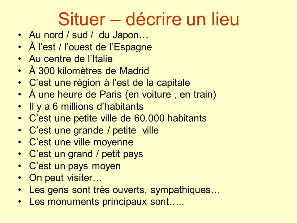 Le Français que je dois savoir... Décrire un lieu