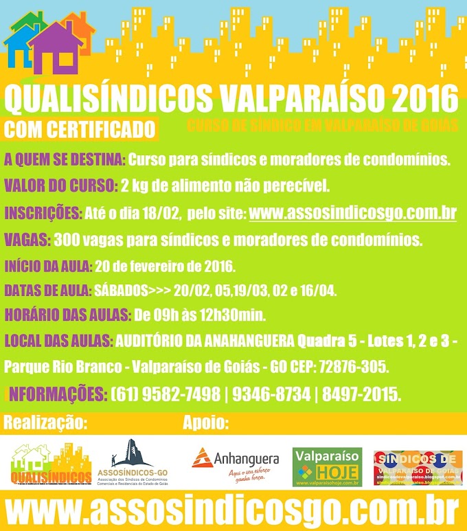 Curso de Síndico para gestores condominiais de Valparaíso de Goiás com inscrições abertas