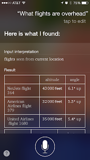 Siri results for What Flights are Overhead