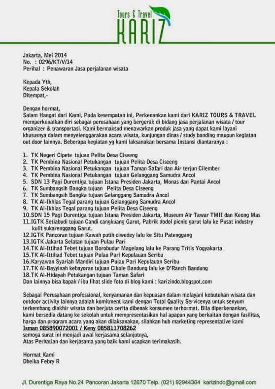 Contoh Surat Penawaran Paket Tour Contoh Surat