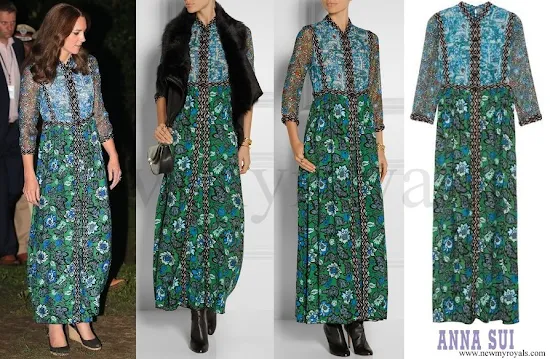 Kate Middleton wore ANNA SUI Printed crinkled silk-chiffon and twill maxi dress