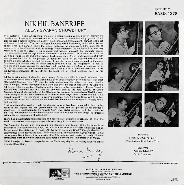 #India #Nikhil Banerjee #Sitar ##tabla # Swapan Chaudhury #Hindustani #raga #Indian music #traditional music #world music #musique indienne #vinyl #Allauddin Khan #Pandit #musique traditionnelle 
