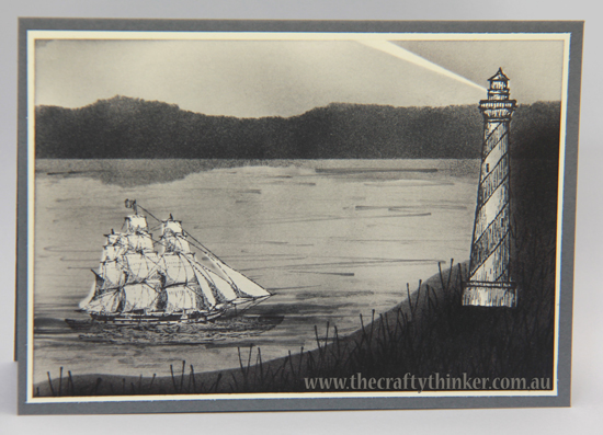 SU, From Land to Sea, the open sea, black & white card, sponging, masking