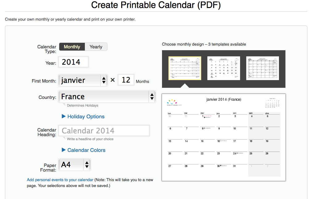 Générateur Calendrier 