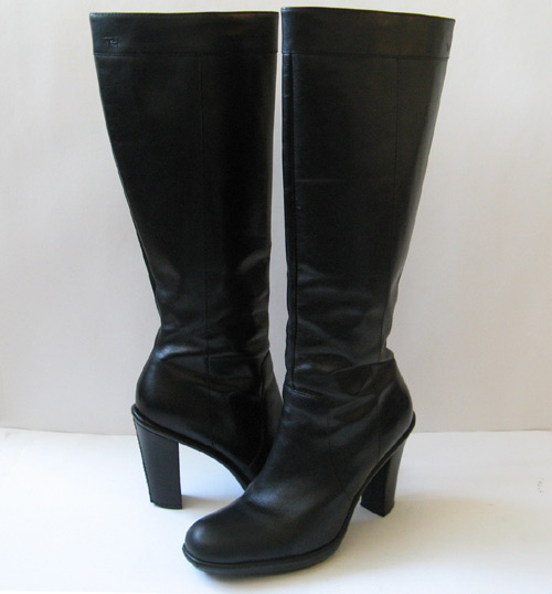 TALL BLACK RIDING BOOTS HIGH HEEL CHLOE BOOTS SIZE 7.5
