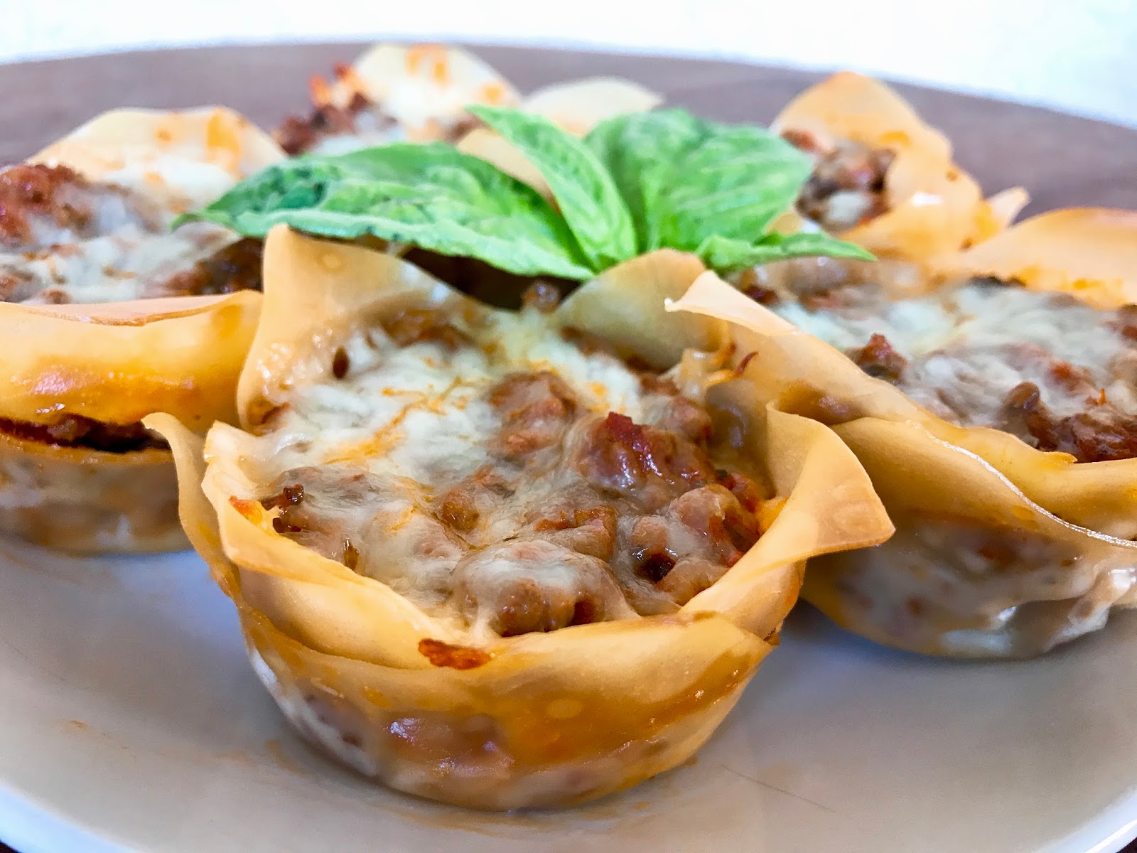 Lasagna Cups with Meat Sauce and Cheese