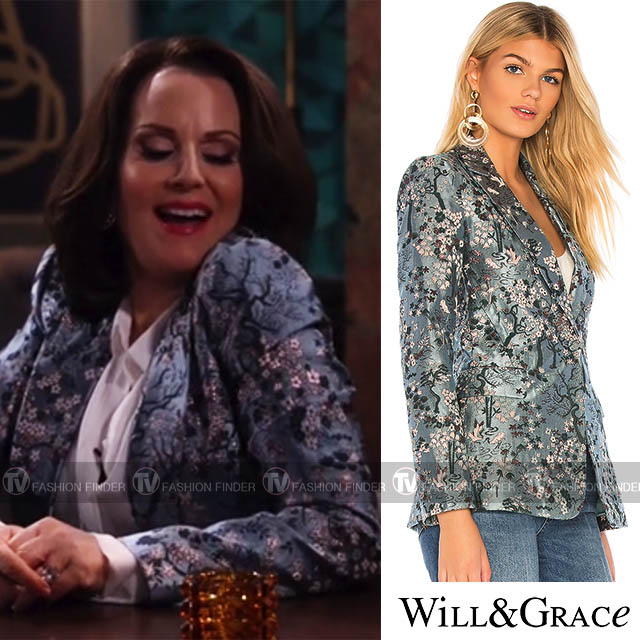 Karen Walker in blue floral jacquard blazer on Will & Grace season 10 ...