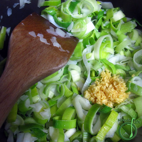 Morsels of Life - Creamy Potato Leek Soup Step 3 - Add in garlic.