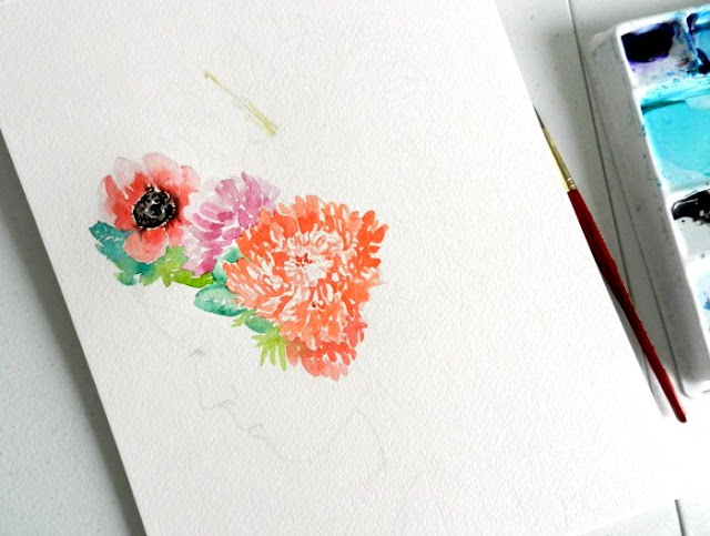 Original Watercolor and Ink Girl with Floral Headdress Painting by Elise Engh: growcreative