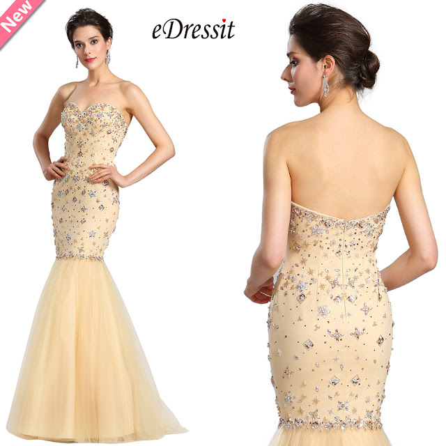 Strapless Sweetheart Beaded Beige Prom Gown
