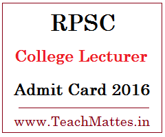 RPSC College Lecturer Interview Admit Card 2019 image : RPSC College Lecturer Interview Admit Card 2019 @ www.TeachMatters.in