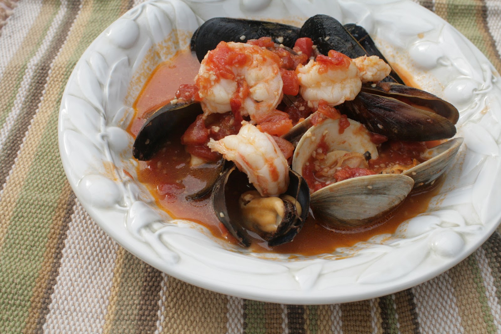 Young Mussels, Clams & Shrimp in Drunken Tomatoes
