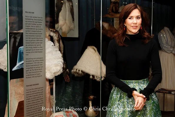 Crown Princess Mary wore H&M skirt from H&M Conscious Exclusive collection. and she wore a black sweater at Geological Museum