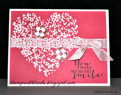 Tuesday Tutorial, Stampin' Up!, Stamp With Trude, Bloomin' Heart thinlits, greeting card, valentine, anniversary