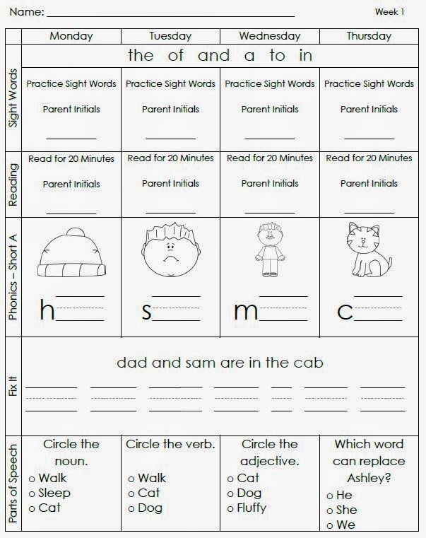 Custom Homework and Sight Word Packets