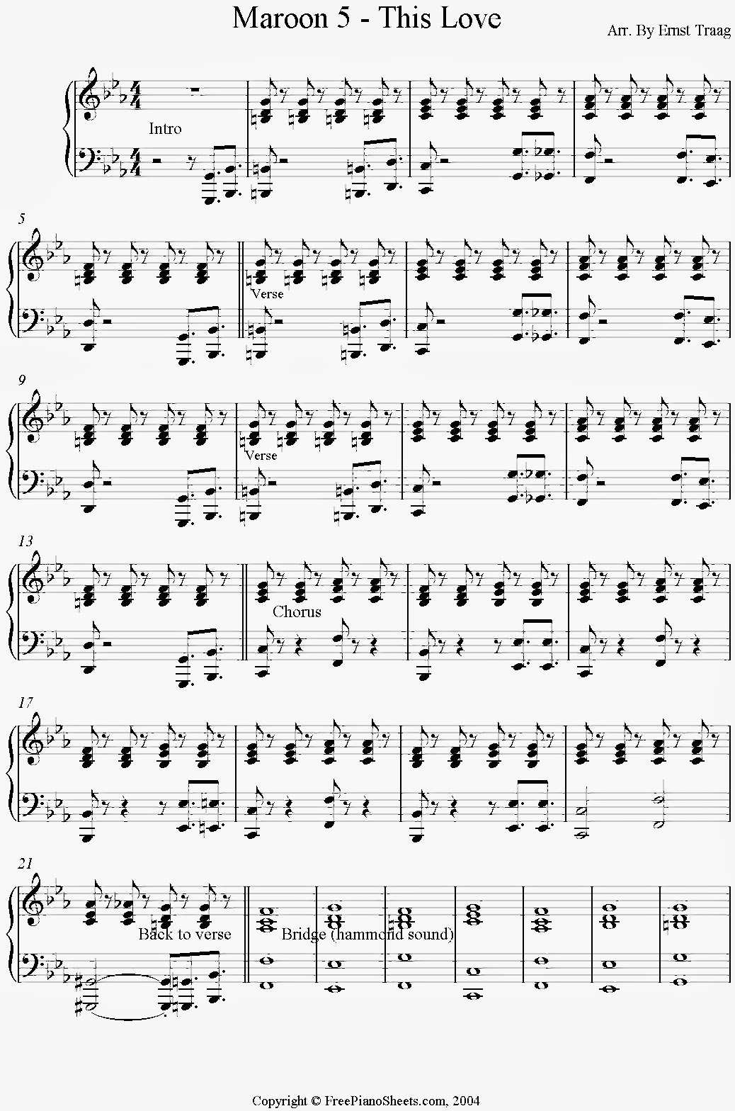 maroon 5 this love chord guitar Song list