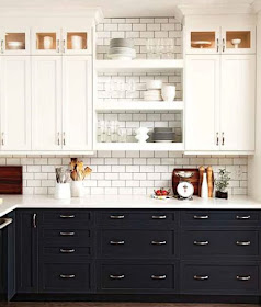 Black Kitchen Cabinets with white countertops and white subway tiles :: OrganizingMadeFun.com