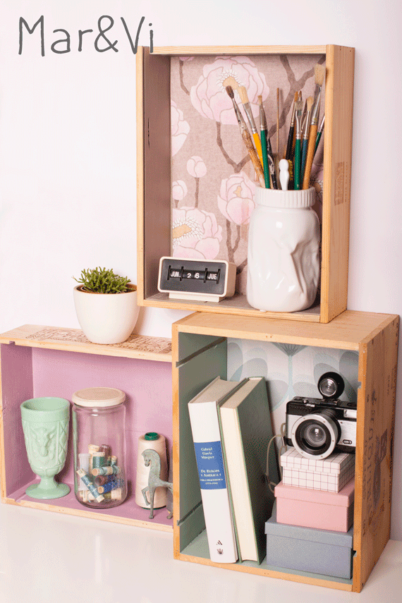 como hacer una estantería de cajas de vino