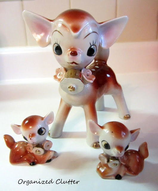 Kitschy Vintage Ceramic Made in Japan Three Piece Deer Figurine Set