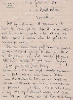 Carta firmada por el Dr. Joaquim Font a Ángel Ribera, 1951 (1)