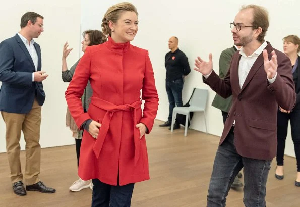 Duke Guillaume and Hereditary Grand Duchess Stéphanie at Night of Museums event. Stephanie wore red wool coat
