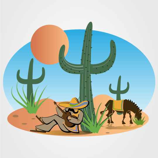 Mexicano sentado junto a cactus - Vector