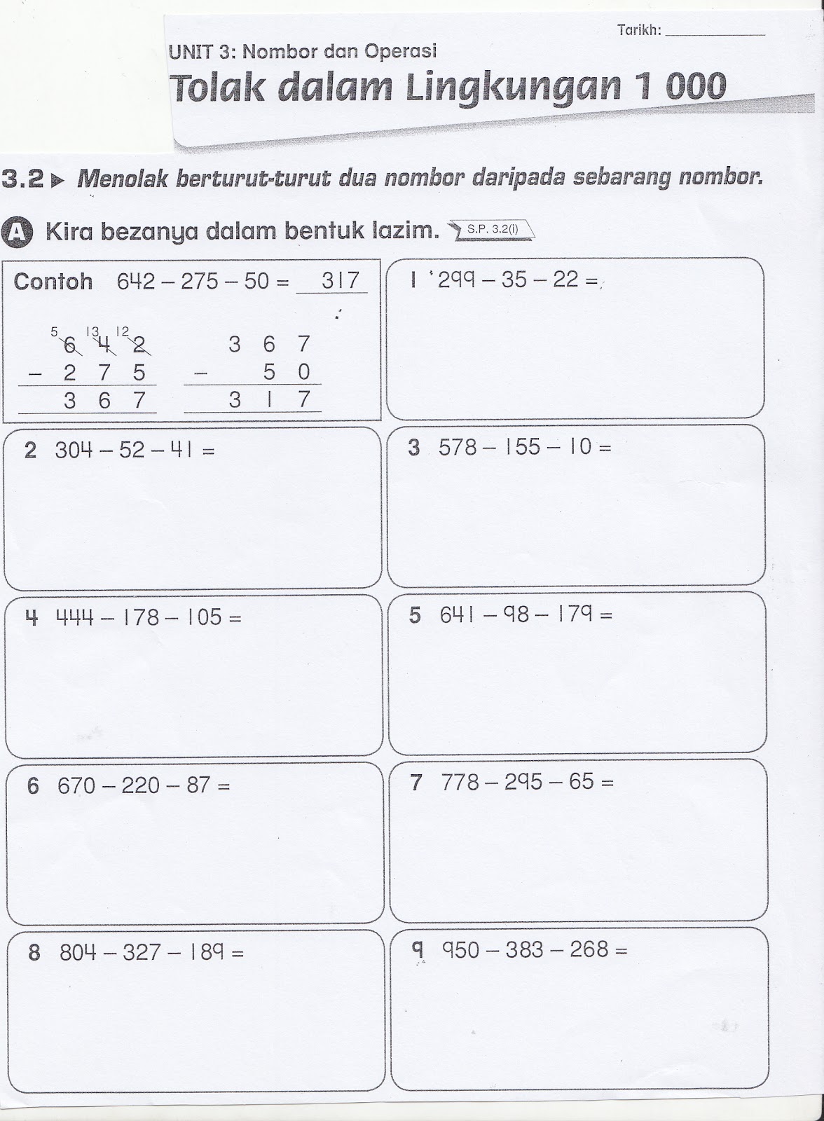 SUDUT MATEMATIK Lembaran Kerja 4 ( Operasi Tolak )