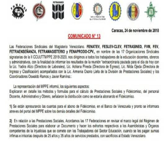 Comunicado N° 13 Acuerdos del MPPEDUCACION Y LAS Federaciones, eliminación del factor 90. Tablas ONAPRE Comunicado N° 13 Acuerdos del MPPEDUCACION Y LAS Federaciones, eliminación del factor 90. Tablas ONAPRE