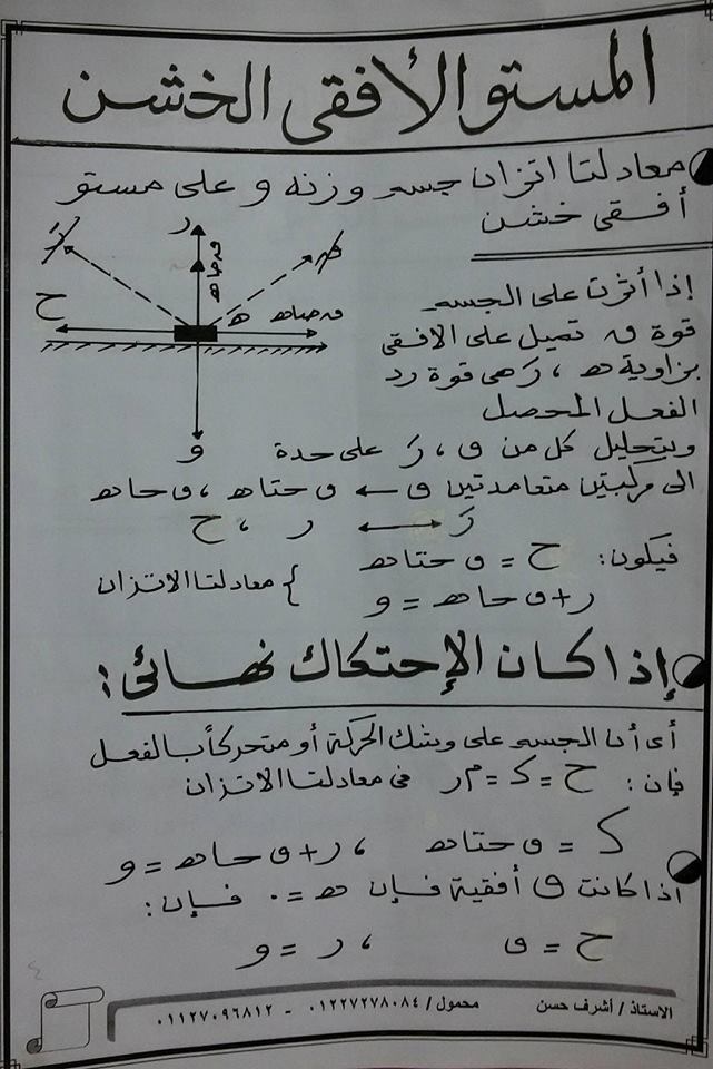 شرح الاحتكاك استاتيكا ثالثة ثانوى 2019 بالصوت والصورة أ/ رزق عبدالرازق 4