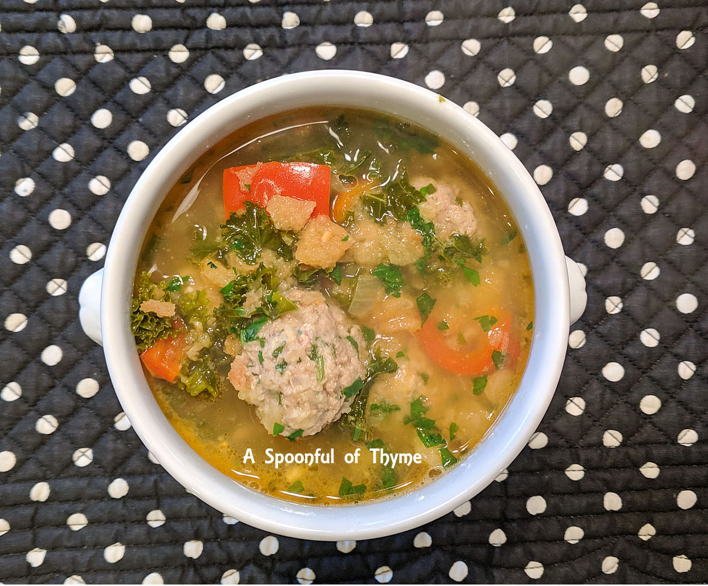SpanishStyle Meatball Soup with Saffron and Kale soupswappers