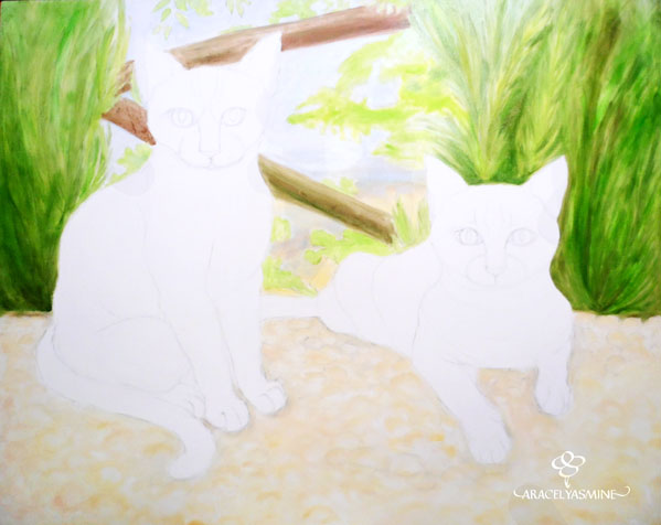 pintando cuadro de gatos con oleos