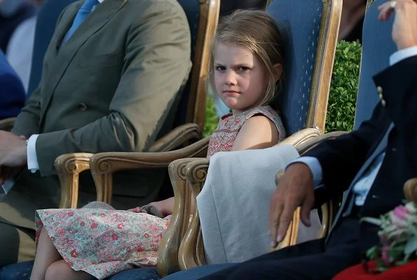 Princess Madeleine wore RED Valentino Natural Pleated Tulle Floral Print Midi Dress and Princess Sofia wore & Other Stories Tie Frill Dress. Princess Estelle