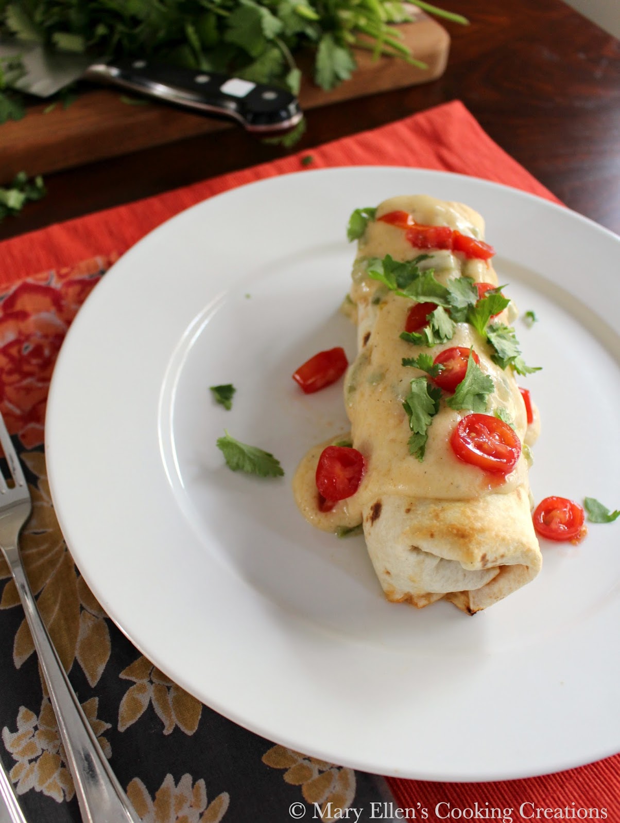Mary Ellen's Cooking Creations: Oven Baked Chicken Burritos in a Creamy