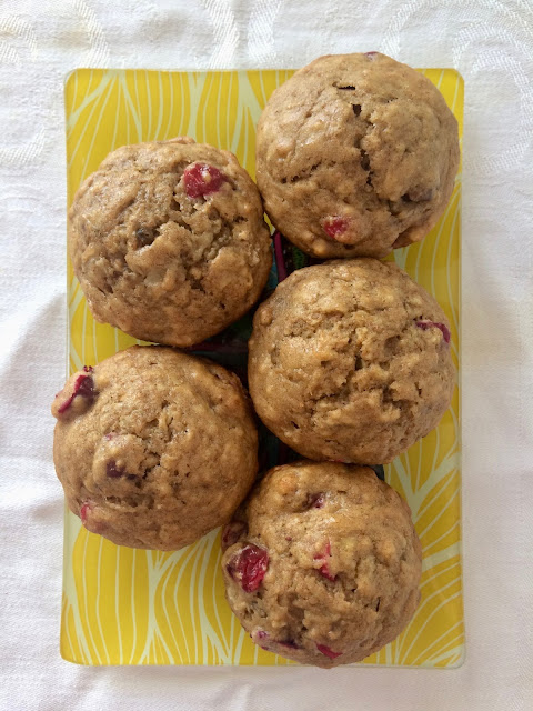 Top view of cranberry banana bread muffins.