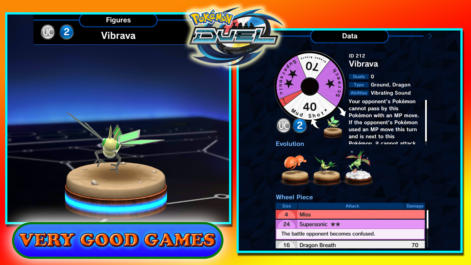 A figure of Vibrava Pokemon in the Pokemon Duel game - a tutorial on the gaming blog Very Good Games