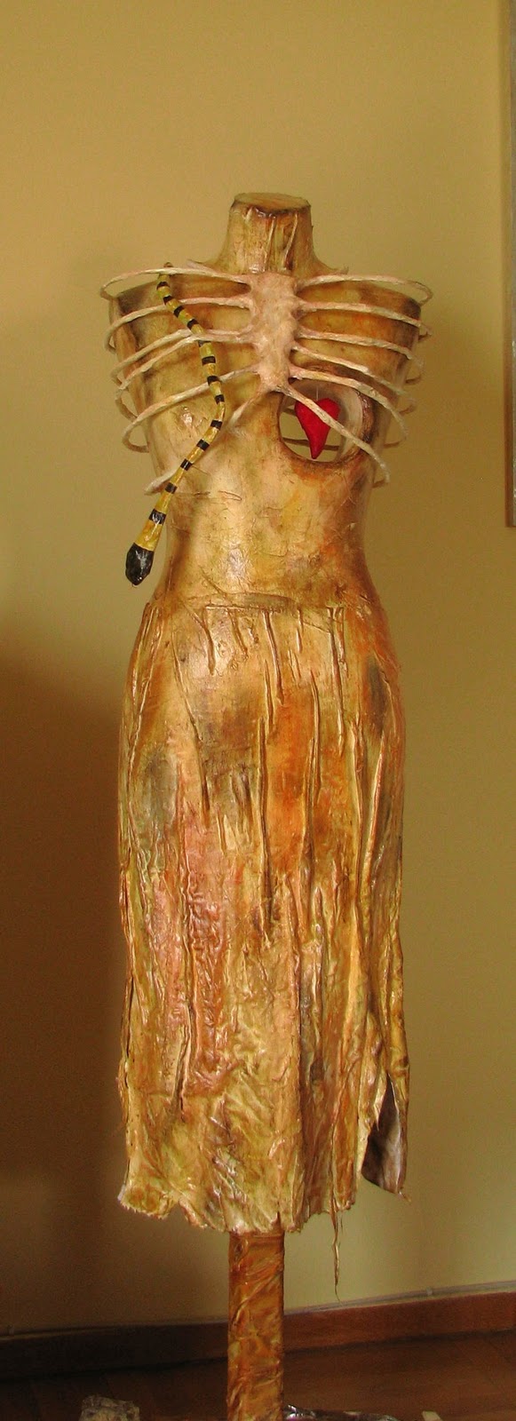 BIRD ON HER HEAD mixed media sculpture