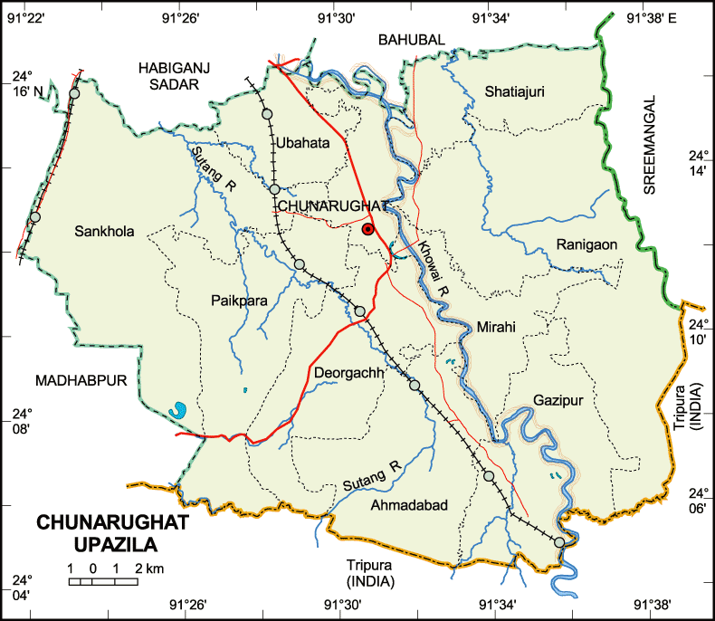 Chunarughat Upazila Map Habiganj District Bangladesh