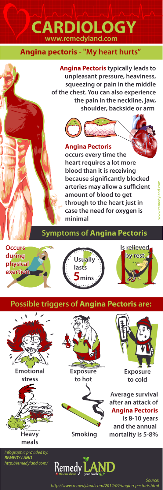 Angina pectoris typically leads to unpleasant pressure, heaviness, squeezing or pain in the middle of the chest. You can also experience the pain in the neckline, jaw, shoulder, backside or arm.  Angina pectoris occurs every time the heart requires a lot more blood than it is receiving because significantly blocked arteries may allow a sufficient amount of blood to get through to the heart just in case the need for oxygen is minimal.