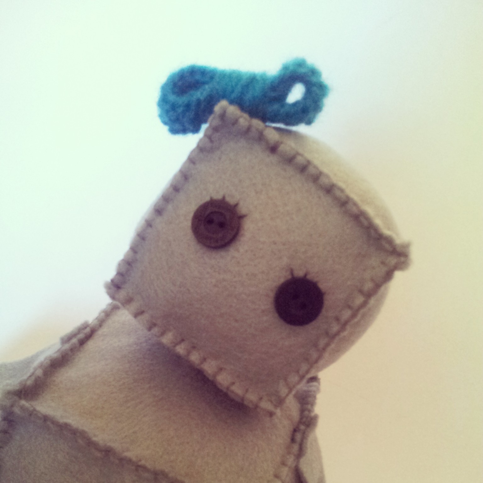 tea and craft: Plushie robot, pom-pom beanie, and a washi taped word