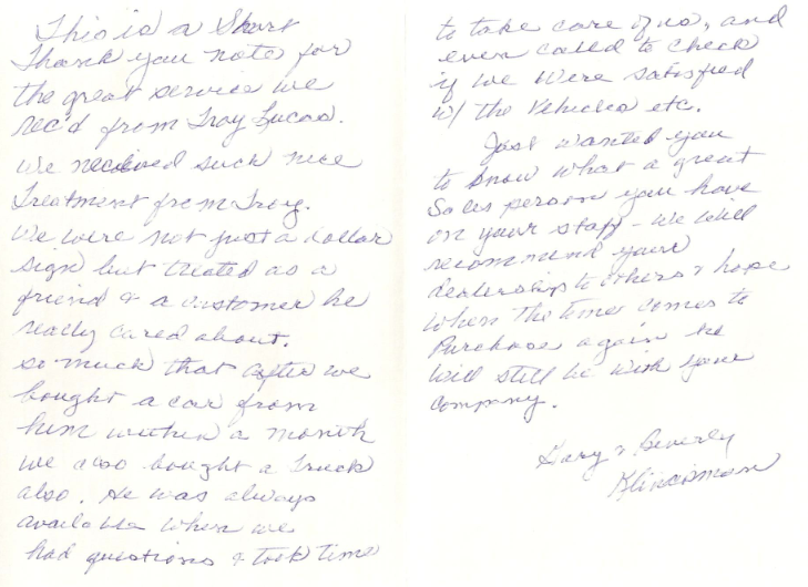 Sheboygan County Budget Auto >> Van Horn Auto Group Blog: A Kind Thank You Note From a Customer Sheboygan County Budget Auto >> Van Horn Auto Group Blog: A Kind Thank You Note From a Customer