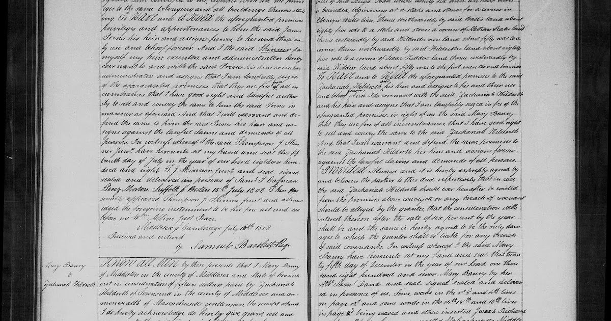 GeneaMusings Amanuensis Monday 1807 Deed of Mary Barry to Zachariah