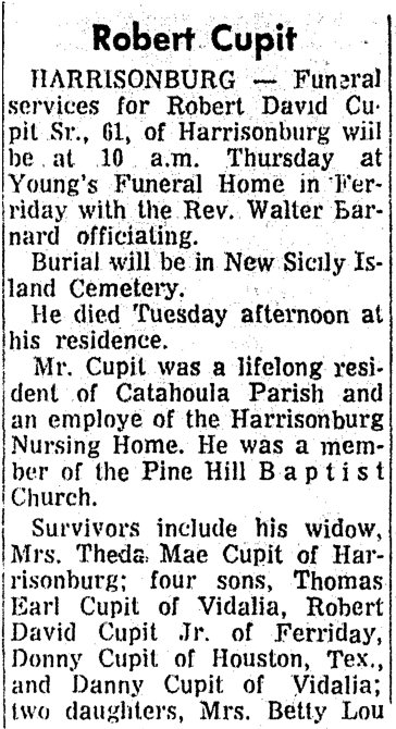 Roots From The Bayou: Sunday's Obituary