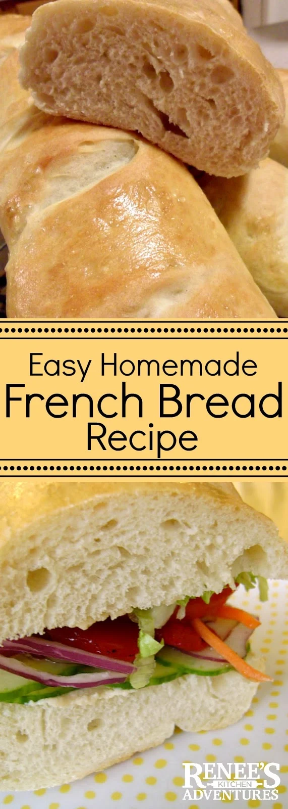 Easy Homemade French Bread Recipe| by Renee's Kitchen Adventures - easy recipe for homemade French Bread baked in your own oven! #frenchbread #bread #breadrecipe #easyrecipe #easybreadrecipe #homemadebread