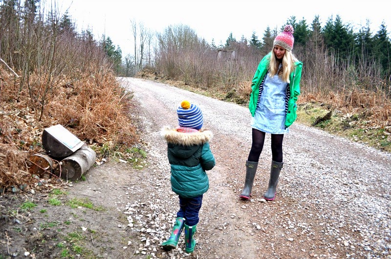 women and kids Joules wellies and woodland walk adventures