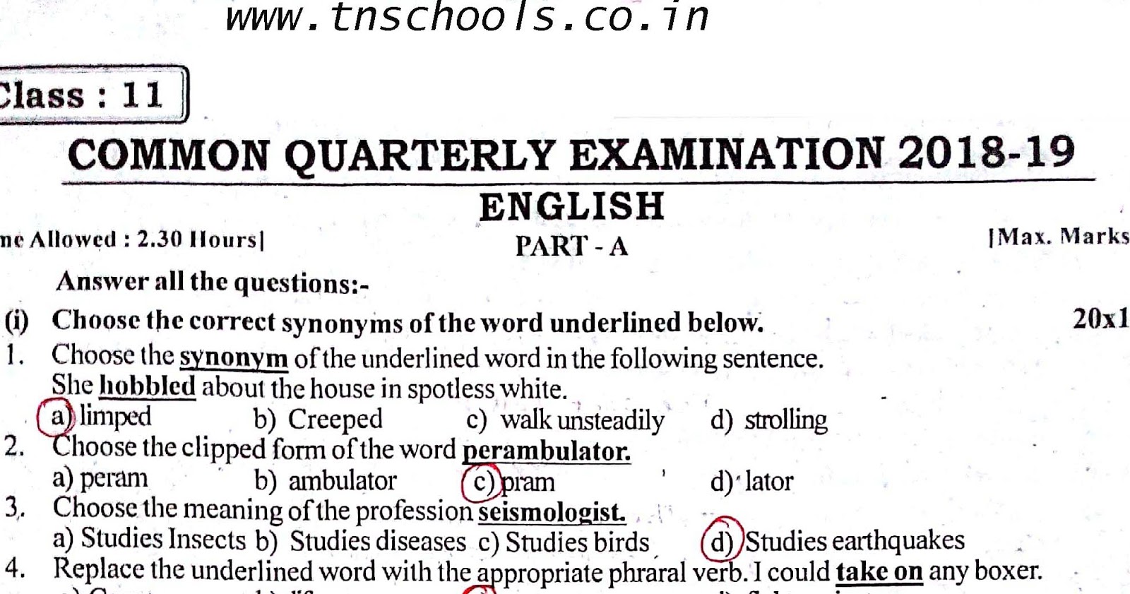 11th std quarterly examination question paper and answer key 2018.