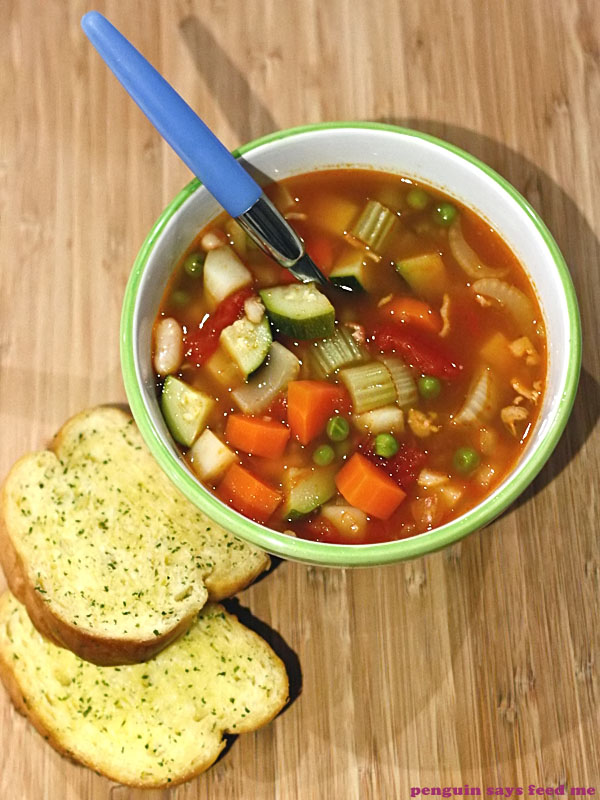 Penguin says Feed Me: Minestrone with freshly-baked bread