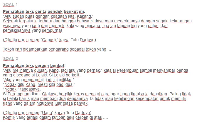 Contoh Soal Analisis Isi Teks Cerita Pendek