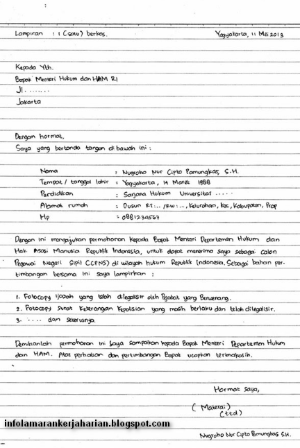 Contoh Surat Lamaran Kerja Ob