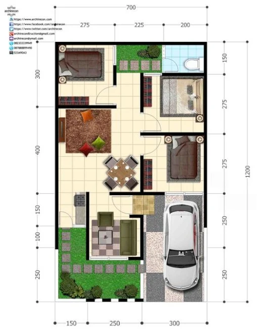denah rumah minimalis dengan lebar 7 meter 1 lantai
