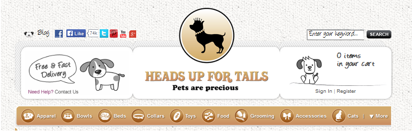 Online shopping portal for dogs: Headsupfortails.com